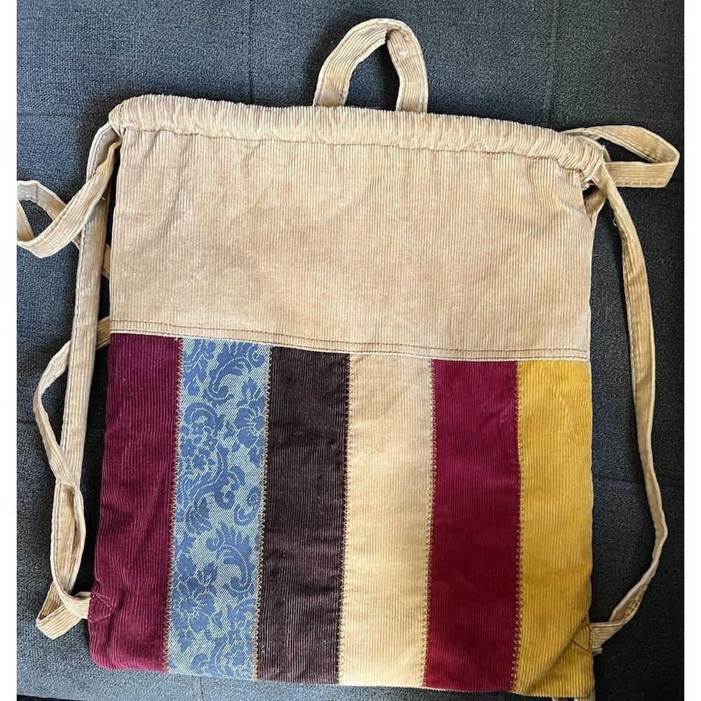 Vintage Y2K Lei Corduroy Pactchwork Backpack Purse 13"x15"